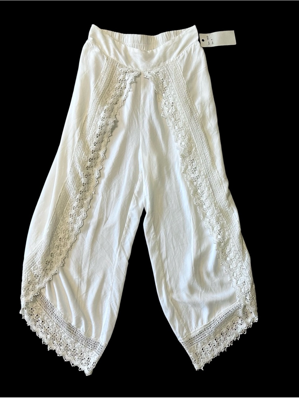 GOA Beachwear by Japan-Swim Coverup Pants-White Lace Trim Wide Leg Pants-NWT